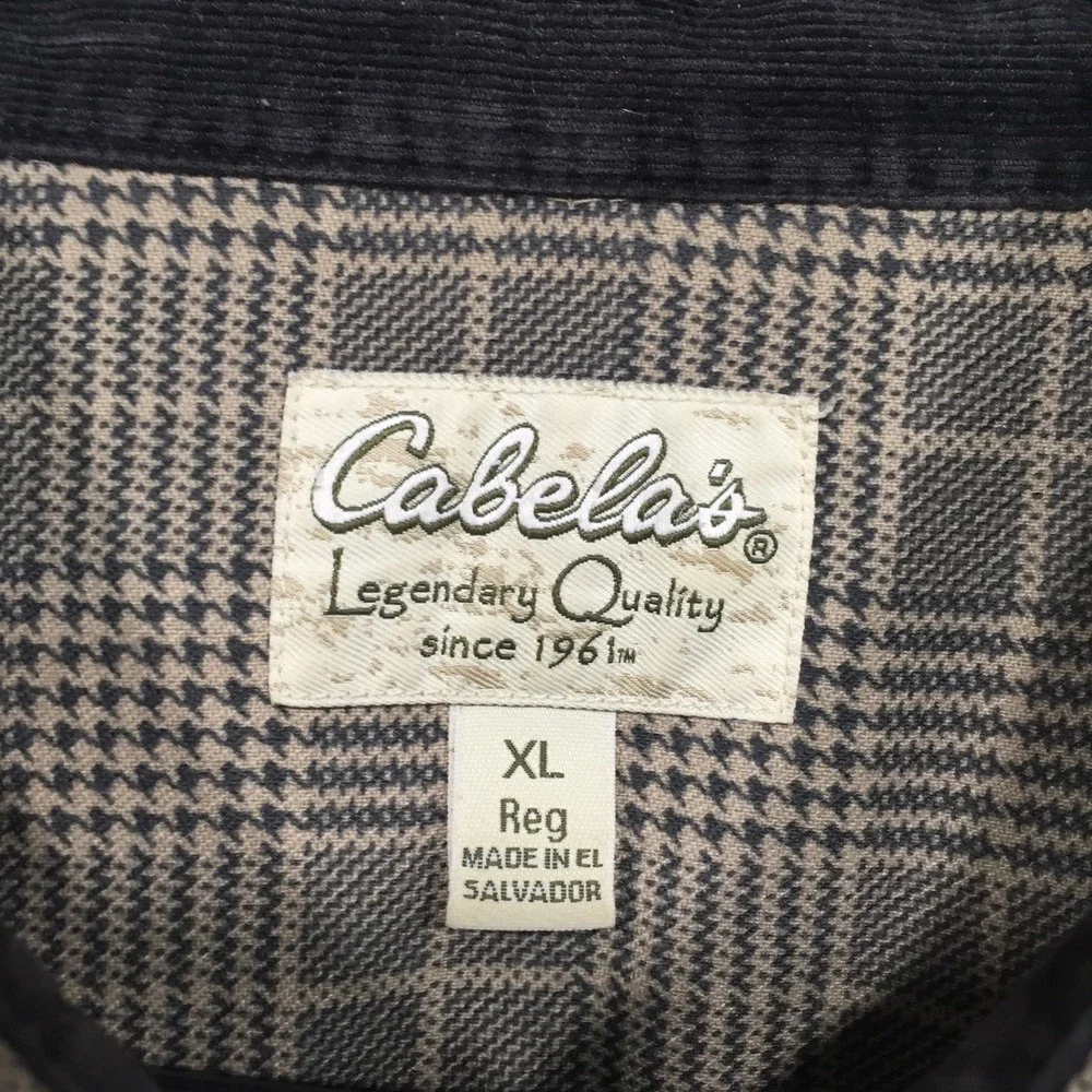 Cabelas Mens XL Plaid Button Down Shirt Tan Black Glen Check Long Sleeve SH684